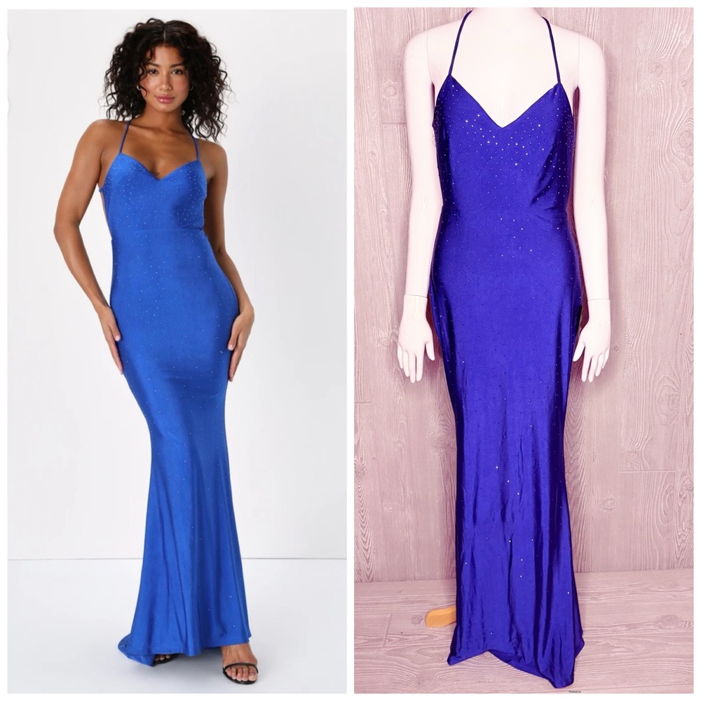 Nwt lulus royal blue rhinestone sleeveless hauler formal prom evening gown dress